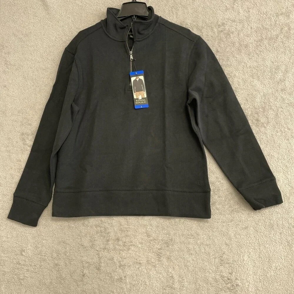 Banana Republic Men's L 1/4 Zip Pullover Sweater Black Cotton Blend i1703
